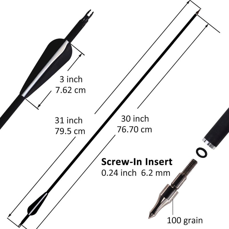 Luoyer 12Pcs Archery Hunting Arrows for Compound Bow Recurve Bow with Removable Tips Adjustable Nocks for Adults Hunting Targeting 30inch - Image 2